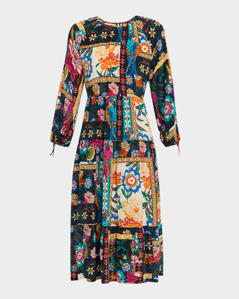 Brona Tiered Floral-Print Silk Midi Dress